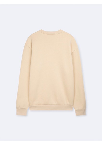 Uzun Kollu Sıfır Yaka Sign Baskılı Bej Sweatshırt fiyatları