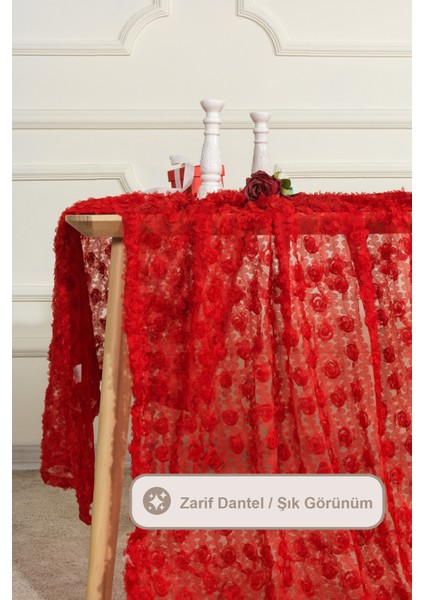 Hasbahçe Masa Örtüsü 3 Boyutlu (125X210 cm Kırmızı fiyatları