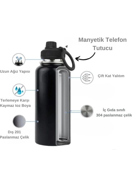 Paslanmaz Çelik Termos 780 Ml-Manyetik Telefon Tutuculu