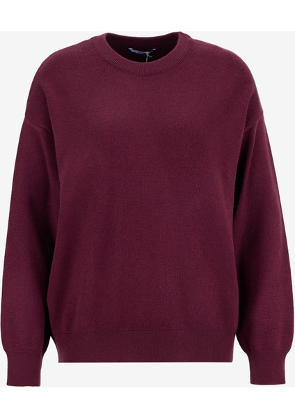 Bisiklet Yaka Relaxed Düz Örgü Desenli Bordo Kazak Kadın M5WL-KZK1095