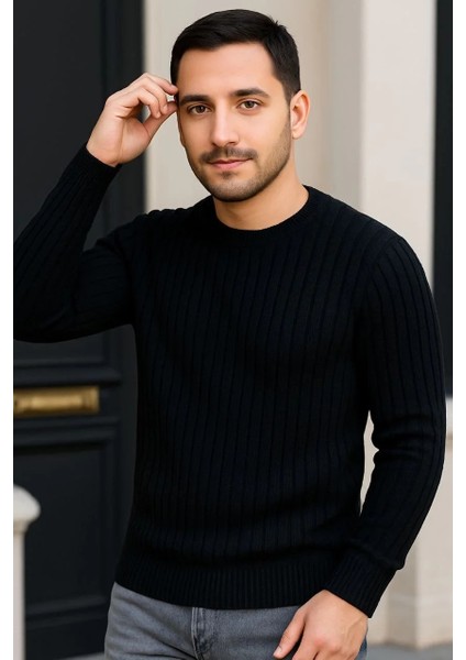 Erkek Fitilli Triko Kazak 2’li Set – Siyah & Bordo, Kalın Dokuma Pamuklu Regular Fit Bisiklet Yaka Uzun Kollu Rahat Kışlık Kazak Kombini fiyatları