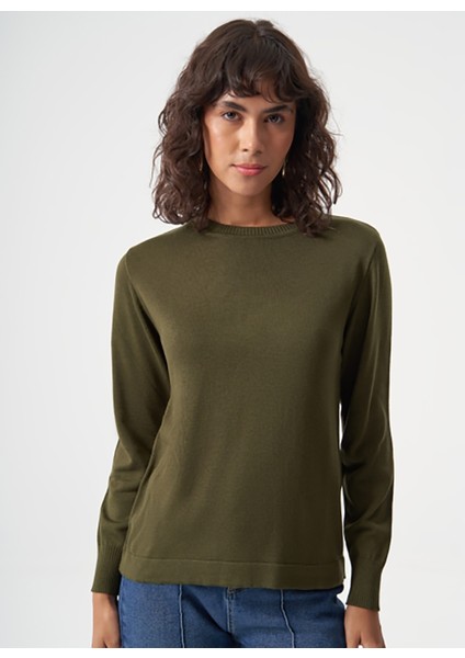 Bisiklet Yaka Normal Düz Haki Kazak Kadın M1MZ1030240010