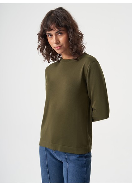 Bisiklet Yaka Normal Düz Haki Kazak Kadın M1MZ1030240010 modelleri