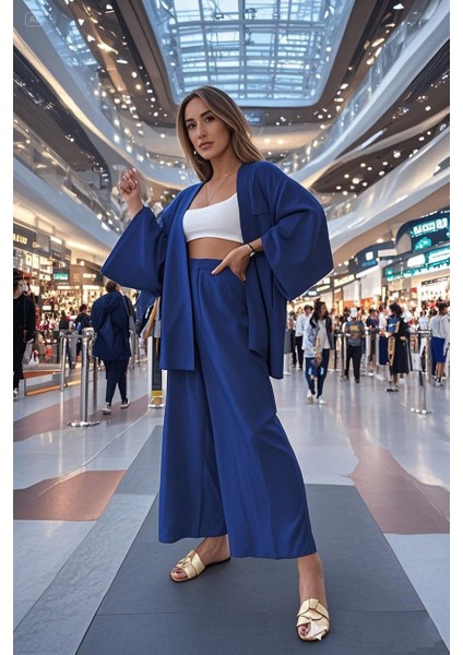 Yazlık Rahat Kimono Lacivert Alt Üst Takım fiyatları