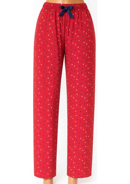 Büyük Beden Kırmızı Yıldız Desenli Yumuşak Pijama Altı