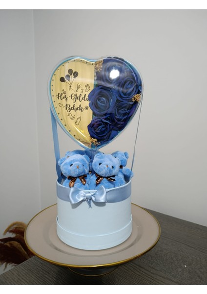 Kişiye Özel Yenidoğan Kız/erkek Bebek Işıklı/gül/ayıcık Süslemeli Kutulu Hediyelik (Kişiye Özel)