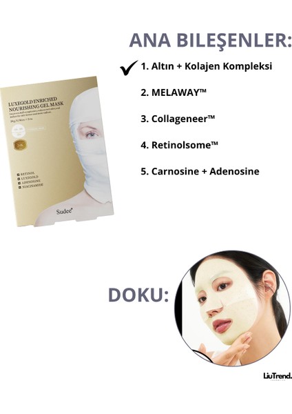Luxegold Enriched Nourishing Gel Mask (1 Adet) Kolajen ve Altın Içeren Jel Maske — Cildin Sıkı ve Canlı Görünümünü Destekler
