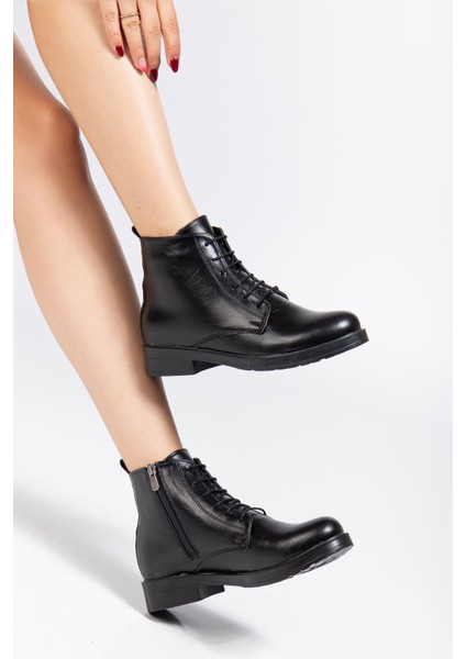 165-225 Siyah Yanki Bağcıklı Fermuarlı Günlük Kadın Bot