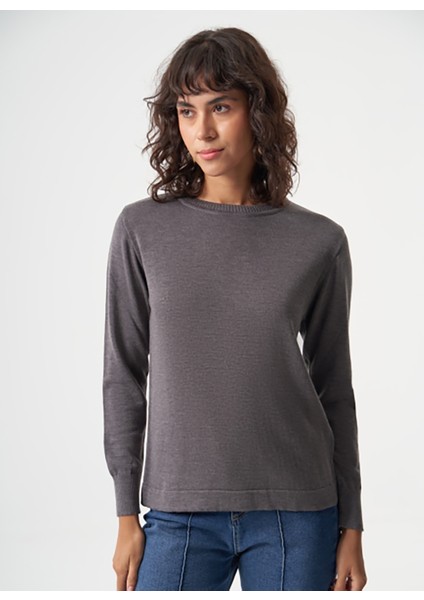 Bisiklet Yaka Normal Düz Koyu Gri Kazak Kadın M1MZ1030240010