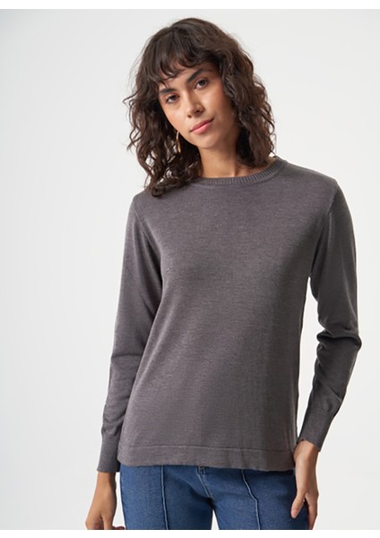 Bisiklet Yaka Normal Düz Koyu Gri Kazak Kadın M1MZ1030240010 fiyatları