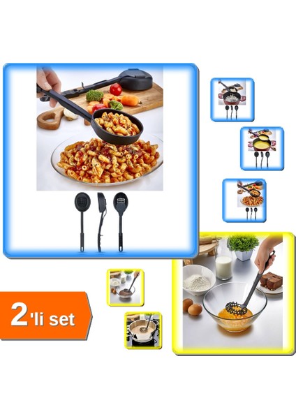 Isıya Dayanıklı 3 In 1 Servis Kepçesi + Spiral Çırpıcı - 2li Set ABC123