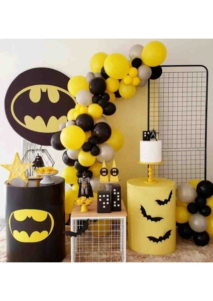 Pastel Sarı Siyah Gri Balon 50 Adet + 5 mt Balon Zinciri