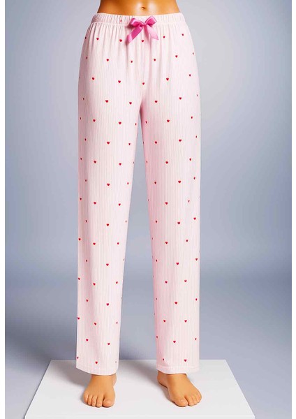 Yumuşacık Kalp Desenli Yüksek Bel Pijama Altı Pembe Kadın fiyatları