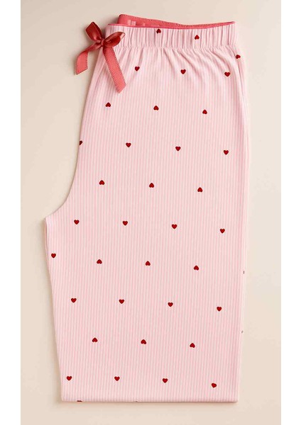 Yumuşacık Kalp Desenli Yüksek Bel Pijama Altı Pembe Kadın modelleri