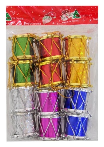 12 Adet Karışık Renk Mini Davul Yılbaşı Ağacı Süsü 3 cm | Geleneksel Yılbaşı Dekorasyonu Temalı Askı Seti modelleri