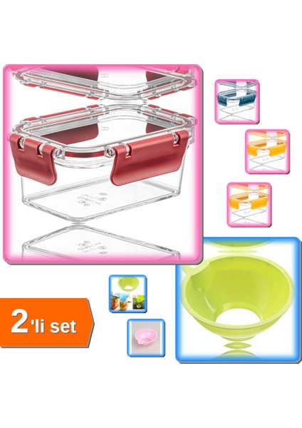 Geniş Ağızlı Kavanoz Hunisi + 3 Adet Vakumlu Akrilik Saklama Kabı 900 ml Set G7H8I9