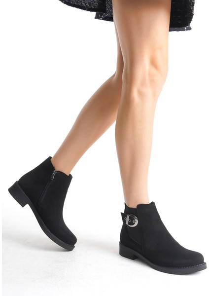 Gabrıella Fermuarlı Ortopedik Taban Suya ve Soğuğa Dayanıklı Topuklu Süet Kadın Bot St Siyah modelleri
