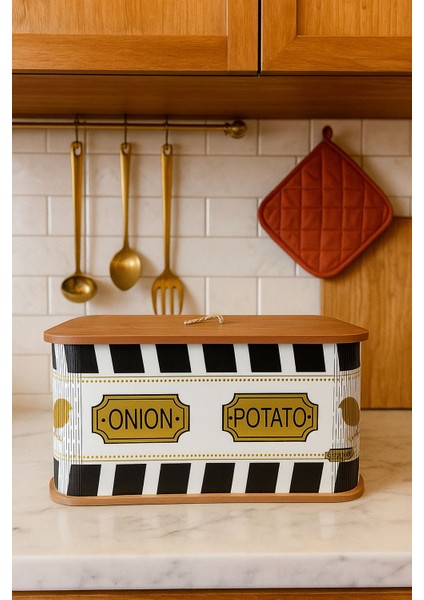 2 Bölmeli Kuş Desenli Ahşap Patates Soğan Sebze Saklama Sepeti Patates Soğanlık Lüx Sebzelik Kova