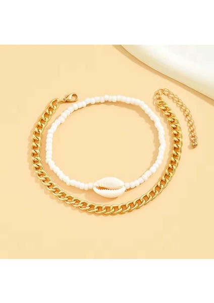 Denız Kabugu Detaylı ve Zıncırlı Halhal