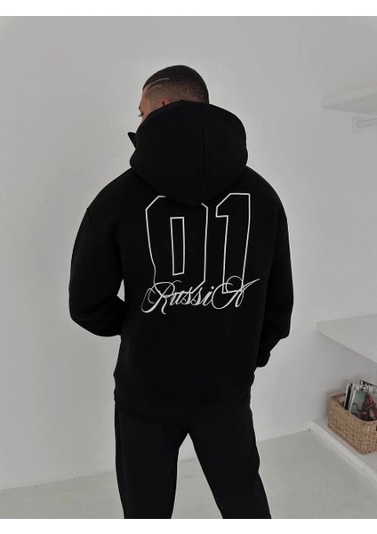 Samuray Ninja Çift Kapşonlu Zıp Fermuarlı Kanguru Çepli Tam Fermuarlı Hoodie Ön ve Arka Baskılı Maske Detaylı Swetshirt - Siyah indirimleri