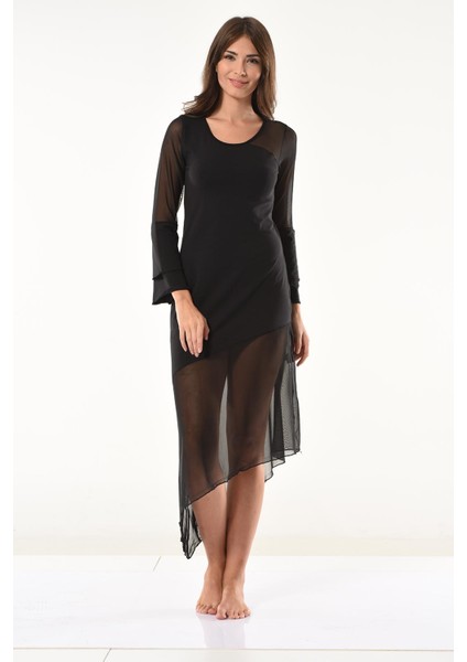 Derya Kurşun Transparan Detaylı Uzun Elbise 958 fırsatları