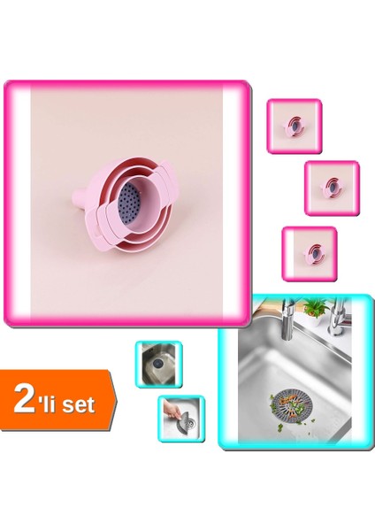 3 Parça Süzgeçli Huni Seti + Gider Süzgeci Silikon ABC789