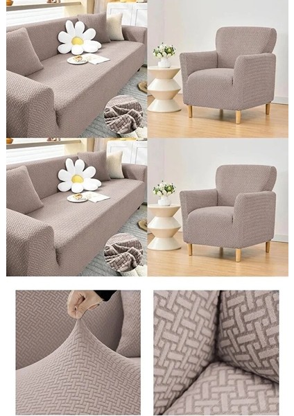 Jakarlı 3311 Tuğla Desen Streç Lastikli Koltuk Örtüsü Takımı Esnek Kanepe Çekyat Kılıfı