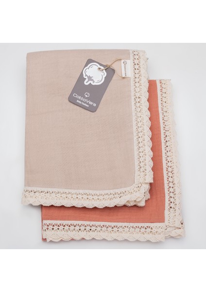 Dantelli Müslin Battaniye Çift Kat - Kiremit (Hava Geçiren, Bebekler Için Güvenli) %100 Pamuk indirimleri
