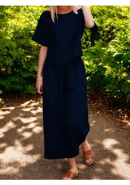 Yazlık Rahat Kısa Kollu Alt Üst Keten Takım fiyatları