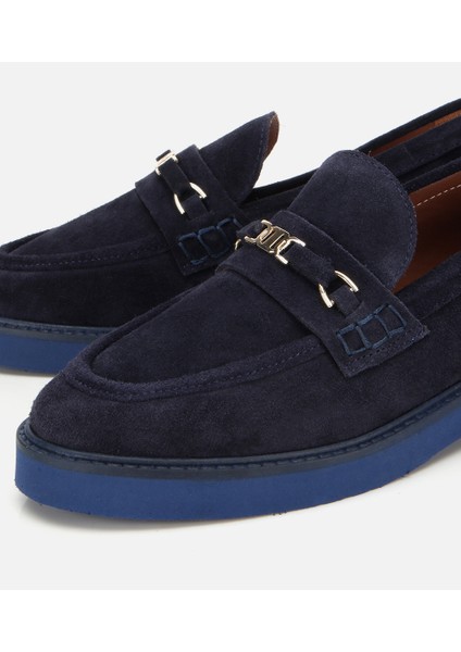 01AYH315390A680 KADIN Süet Deri Lacivert Tokalı Hafif Tabanlı Klasik Loafer modelleri