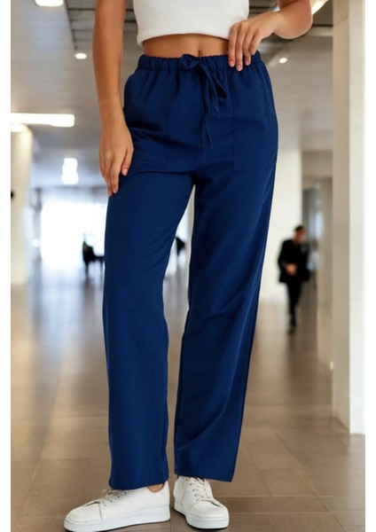 Yazlık Beli Bağcık Detaylı Keten Pantolon