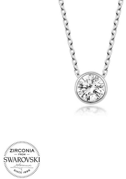 Ucarticaret Swarovski Taşlı Gümüş Tektaş Bayan Kolye