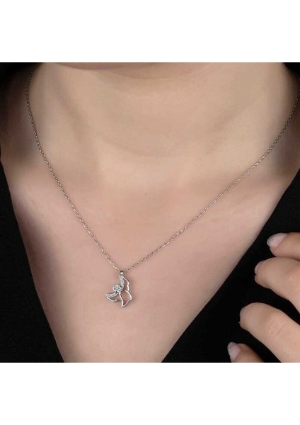 Ucarticaret Swarovski Taşlı Gümüş Melek Bayan Kolye
