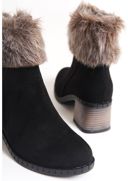 Inka Fermuarlı Ortopedik Taban Suya ve Soğuğa Dayanıklı Tüylü Topuklu Süet Kadın Bot St Siyah fiyatları