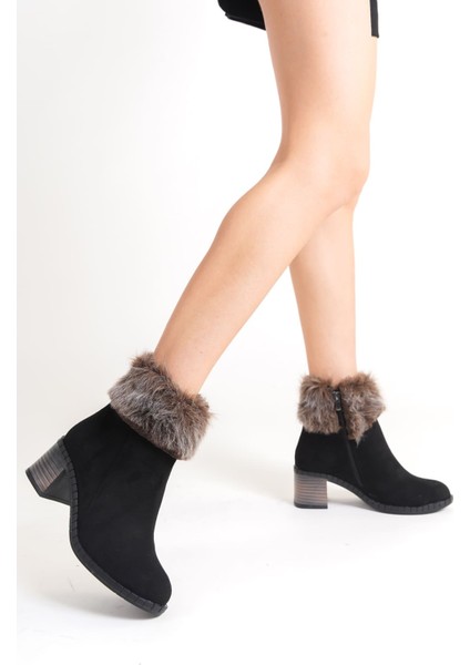 Inka Fermuarlı Ortopedik Taban Suya ve Soğuğa Dayanıklı Tüylü Topuklu Süet Kadın Bot St Siyah fırsatları