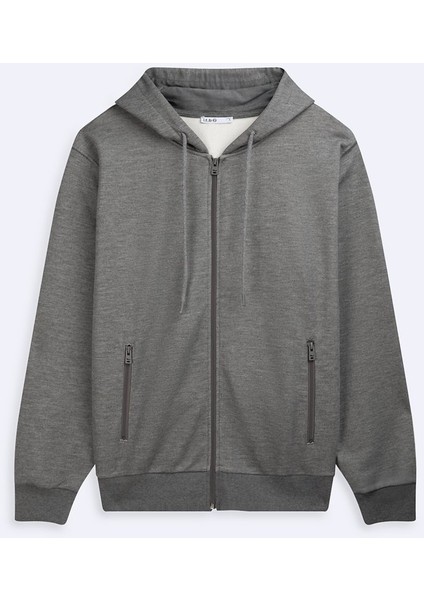 Uzun Kollu Kapüşonlu Basic Antrasit Sweatshırt