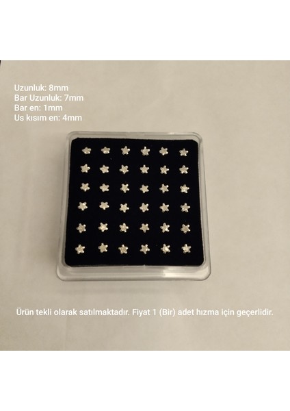 925 Ayar Gümüş Zirkon Taşlı Yıldız Model Gümüş 1 Adet Hızma (4mm)