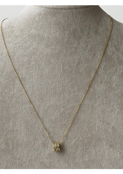 14 K Renginde Çift Sıra Taşlı Daire Şekilli Minimal Gold Kolye