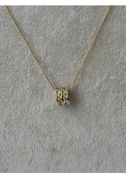 14 K Renginde Çift Sıra Taşlı Daire Şekilli Minimal Gold Kolye fiyatları