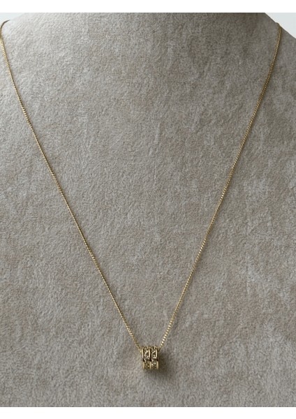 14 K Renginde Çift Sıra Taşlı Daire Şekilli Minimal Gold Kolye indirimleri