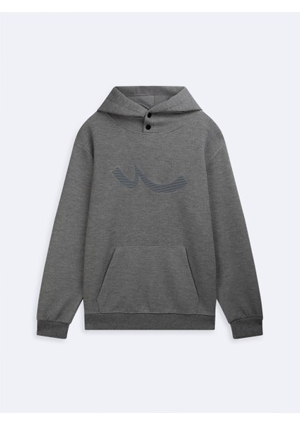 Uzun Kollu Kapüşonlu Sign Baskılı Antrasit Sweatshırt