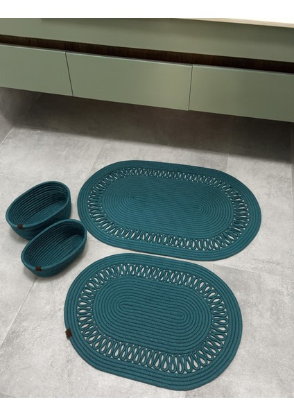 Terra 4’lü Banyo Seti – 2’li Oval Paspas & 2’li Oval Sepet, Doğal Halat Dokuma, El Yapımı - Premium fiyatları