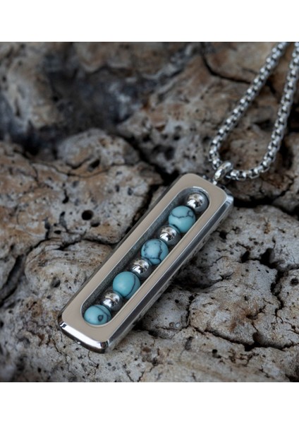 Erkek 316L Firuze Doğal Taşlı Turkuaz Çelik Kolye