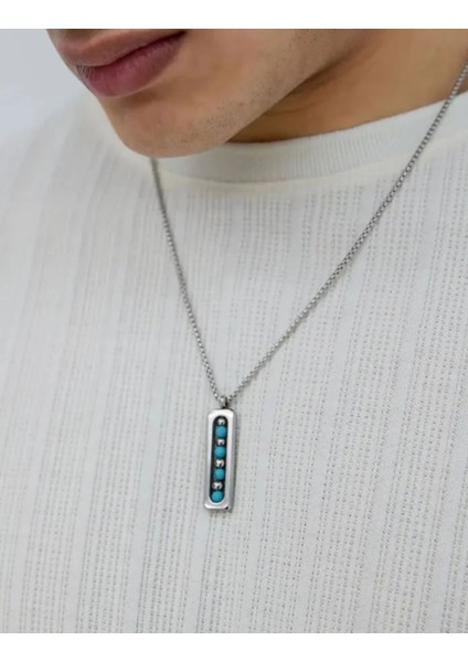 Erkek 316L Firuze Doğal Taşlı Turkuaz Çelik Kolye fiyatları