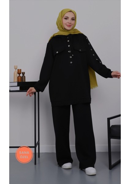 Tesettür Çıtçıt Detaylı Tunik-Pantolon Ikilitakım(Spor,şık Kombin)
