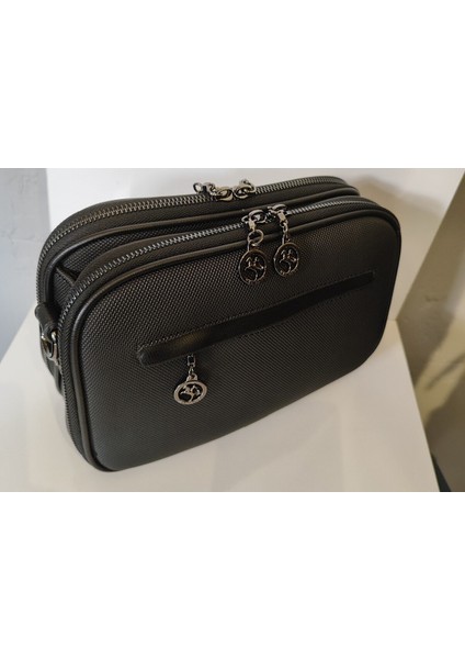 Kadın Çapraz Çanta Çift Gözlü Ayarlanabilir Askılı Siyah