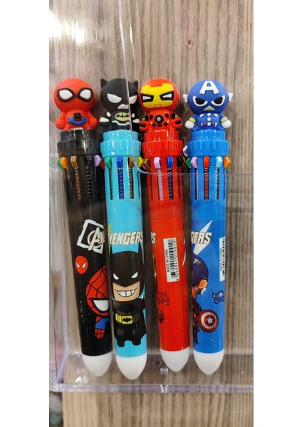 Süper Kahramanlar Figürlü 10 Renk Yazabilen Tükenmez Kalem ( 4 Adet )
