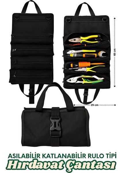 Asılabilir Hırdavat Çantası Çok Amaçlı Alet Çantası Bez Alet Çantası Asılabilir Katlanabilir Takım Çantası Rulo Tipi 1 Adet
