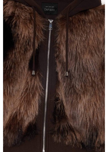 Regular Fit Kapüşonlu Fermuarlı Suni Kürk Mont F5572AX25WN