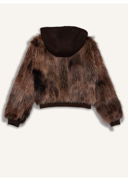 Regular Fit Kapüşonlu Fermuarlı Suni Kürk Mont F5572AX25WN